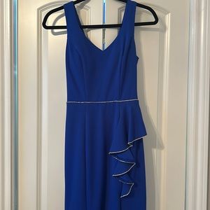 blue dress with rhinestone details